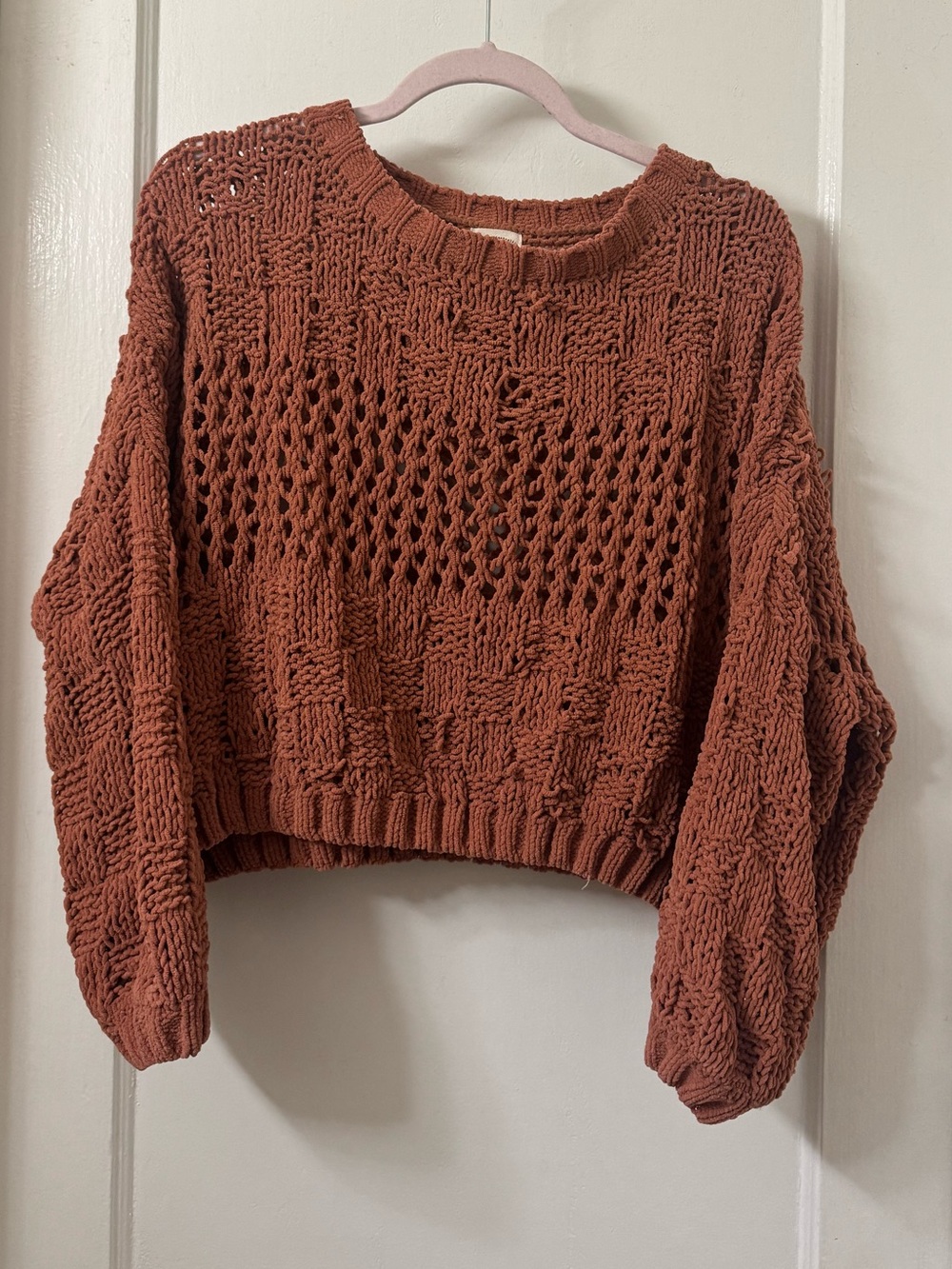 Billabong Distressed Openwork Cropped Loosefit Sweater